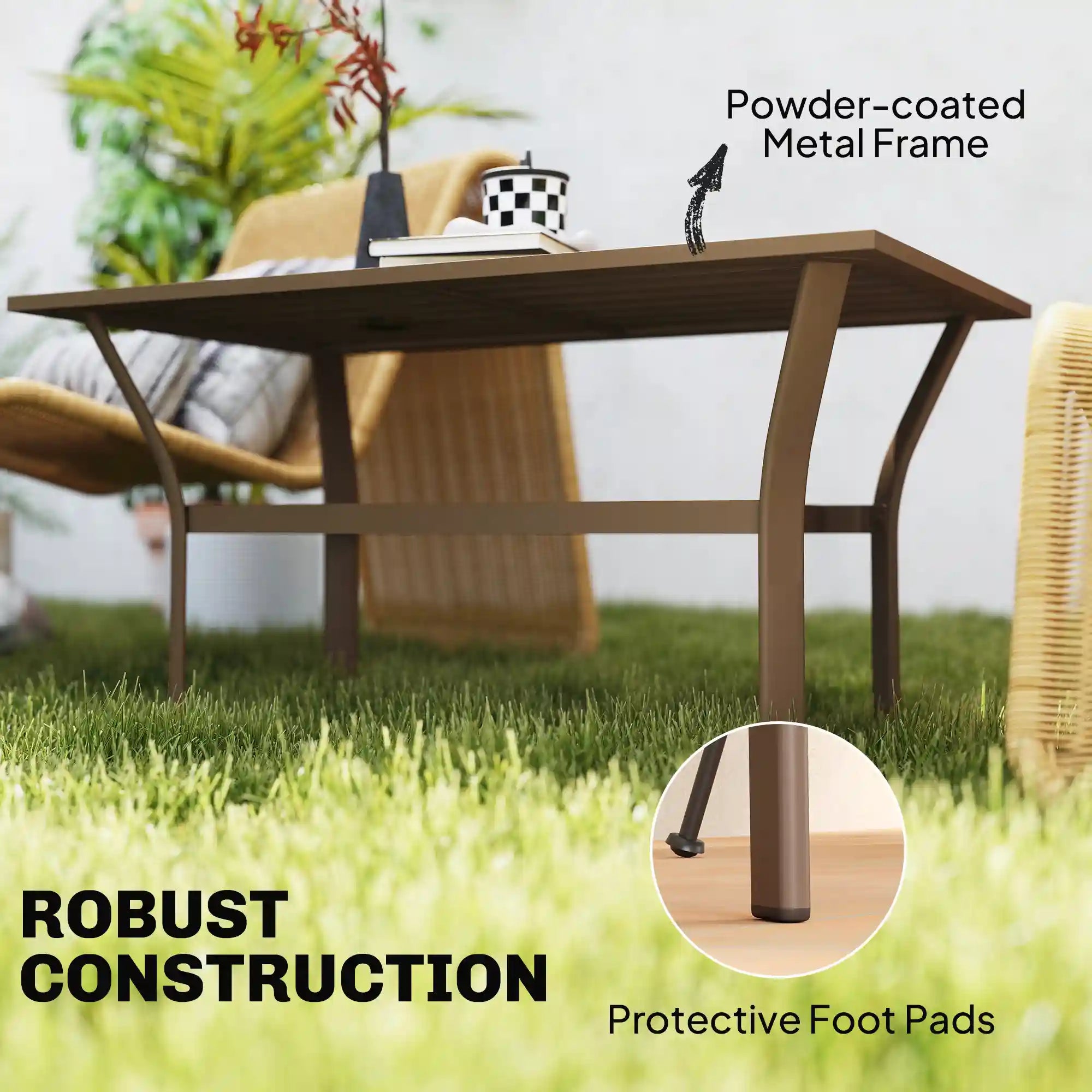36" Rectangular Slatted Metal Outdoor Coffee Table with Weather-Resistant Frame