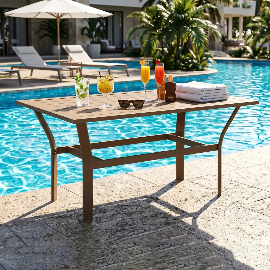 36" Rectangular Slatted Metal Outdoor Coffee Table with Weather-Resistant Frame