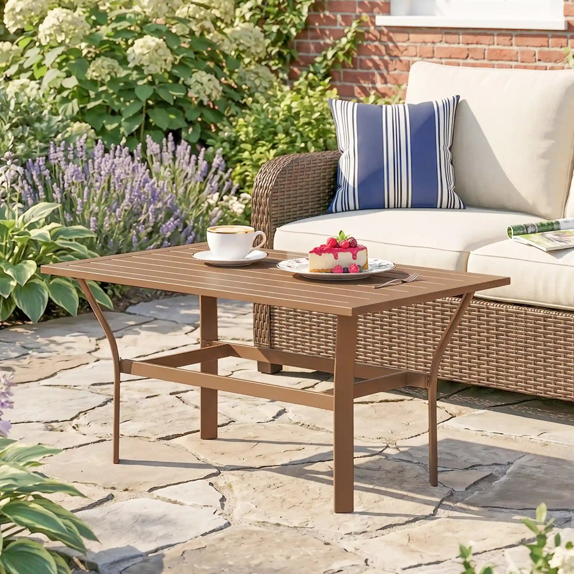 36" Rectangular Slatted Metal Outdoor Coffee Table with Weather-Resistant Frame