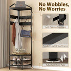 70.9" Corner Hall Tree with 8 Movable Hooks, 2 Shelves & 2-Tier Shoe Storage Rack