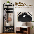70.9" Corner Hall Tree with 8 Movable Hooks, 2 Shelves & 2-Tier Shoe Storage Rack