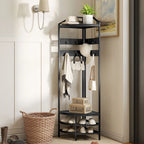 70.9" Corner Hall Tree with 8 Movable Hooks, 2 Shelves & 2-Tier Shoe Storage Rack
