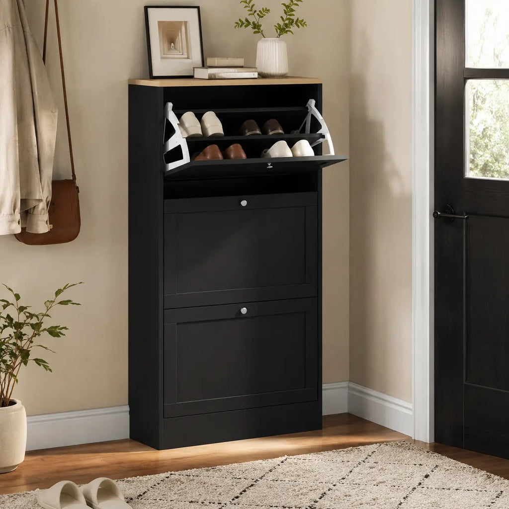 45.3" Narrow Shoe Storage Cabinet with 3 Flip Drawers and Adjustable Shelves