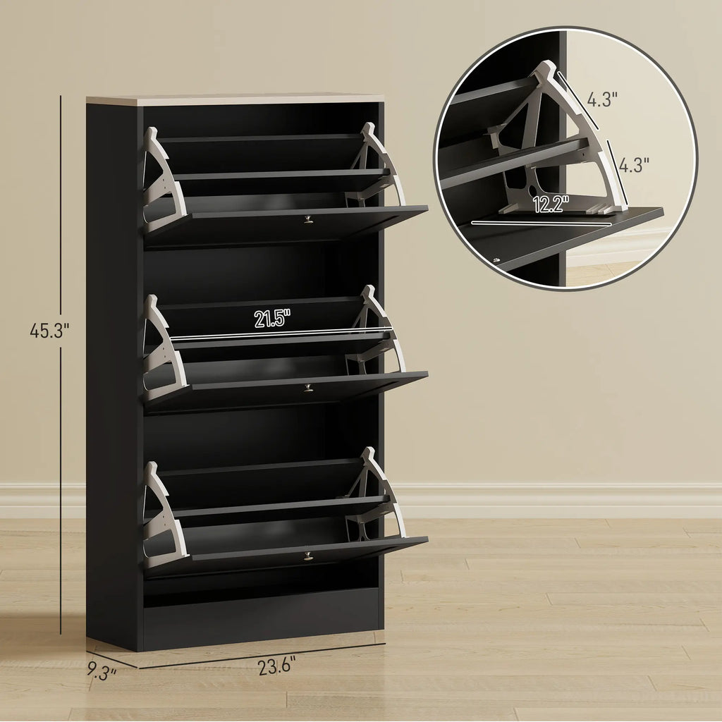 45.3" Narrow Shoe Storage Cabinet with 3 Flip Drawers and Adjustable Shelves