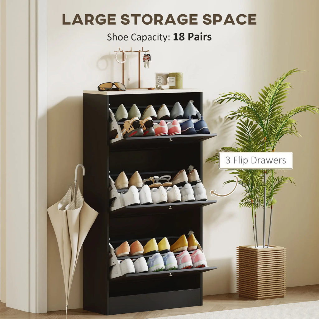 45.3" Narrow Shoe Storage Cabinet with 3 Flip Drawers and Adjustable Shelves
