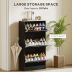 45.3" Narrow Shoe Storage Cabinet with 3 Flip Drawers and Adjustable Shelves