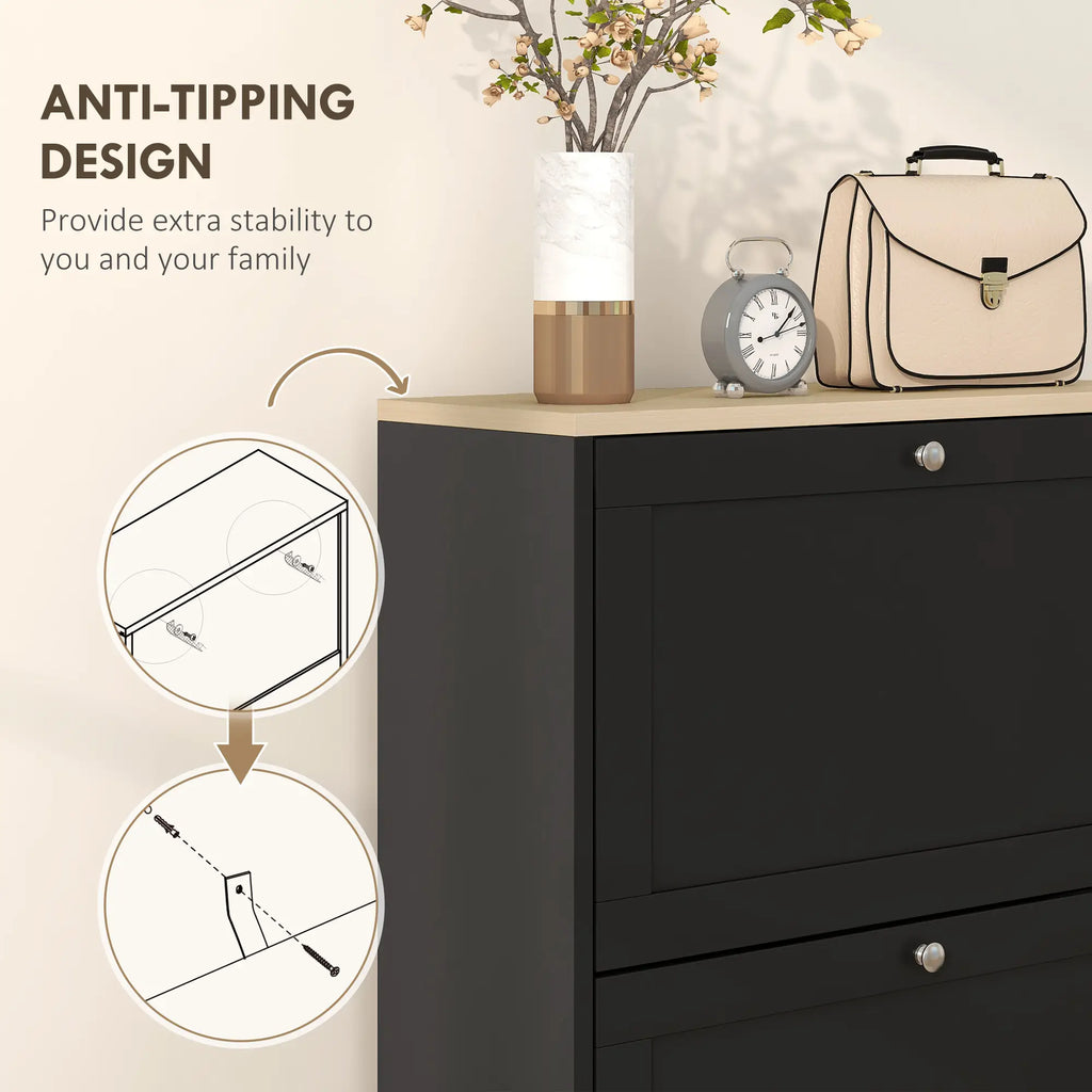 45.3" Narrow Shoe Storage Cabinet with 3 Flip Drawers and Adjustable Shelves