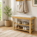 23.6" Bamboo Shoe Storage Bench with Cushioned Seat and 2-Tier Shoe Rack