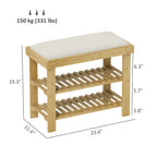 23.6" Bamboo Shoe Storage Bench with Cushioned Seat and 2-Tier Shoe Rack
