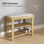 23.6" Bamboo Shoe Storage Bench with Cushioned Seat and 2-Tier Shoe Rack