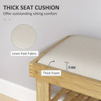 23.6" Bamboo Shoe Storage Bench with Cushioned Seat and 2-Tier Shoe Rack