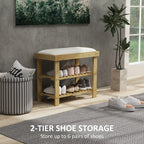 23.6" Bamboo Shoe Storage Bench with Cushioned Seat and 2-Tier Shoe Rack