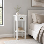 Narrow 2-Tier Side Table with Drawer and Open Storage Shelf
