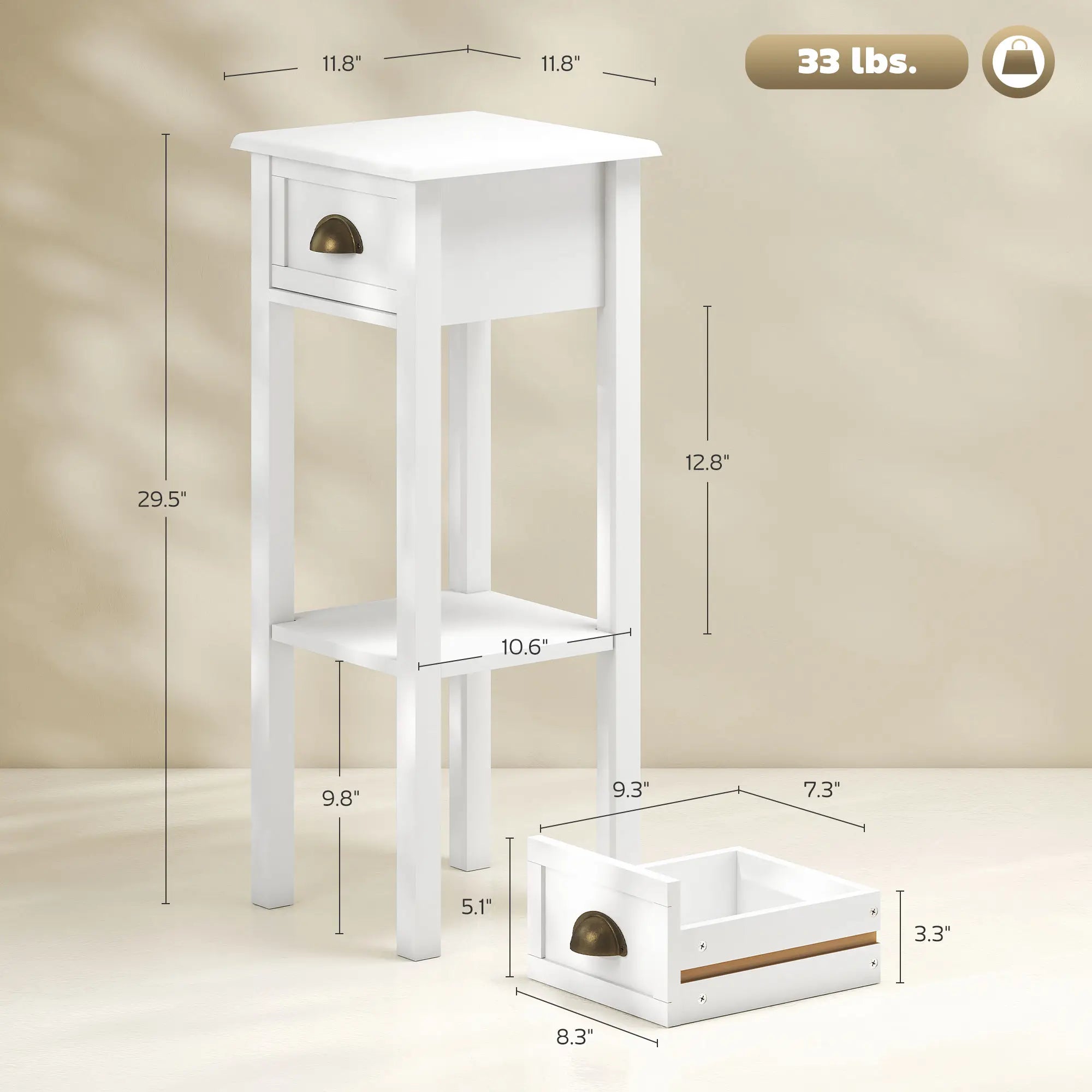 Narrow 2-Tier Side Table with Drawer and Open Storage Shelf