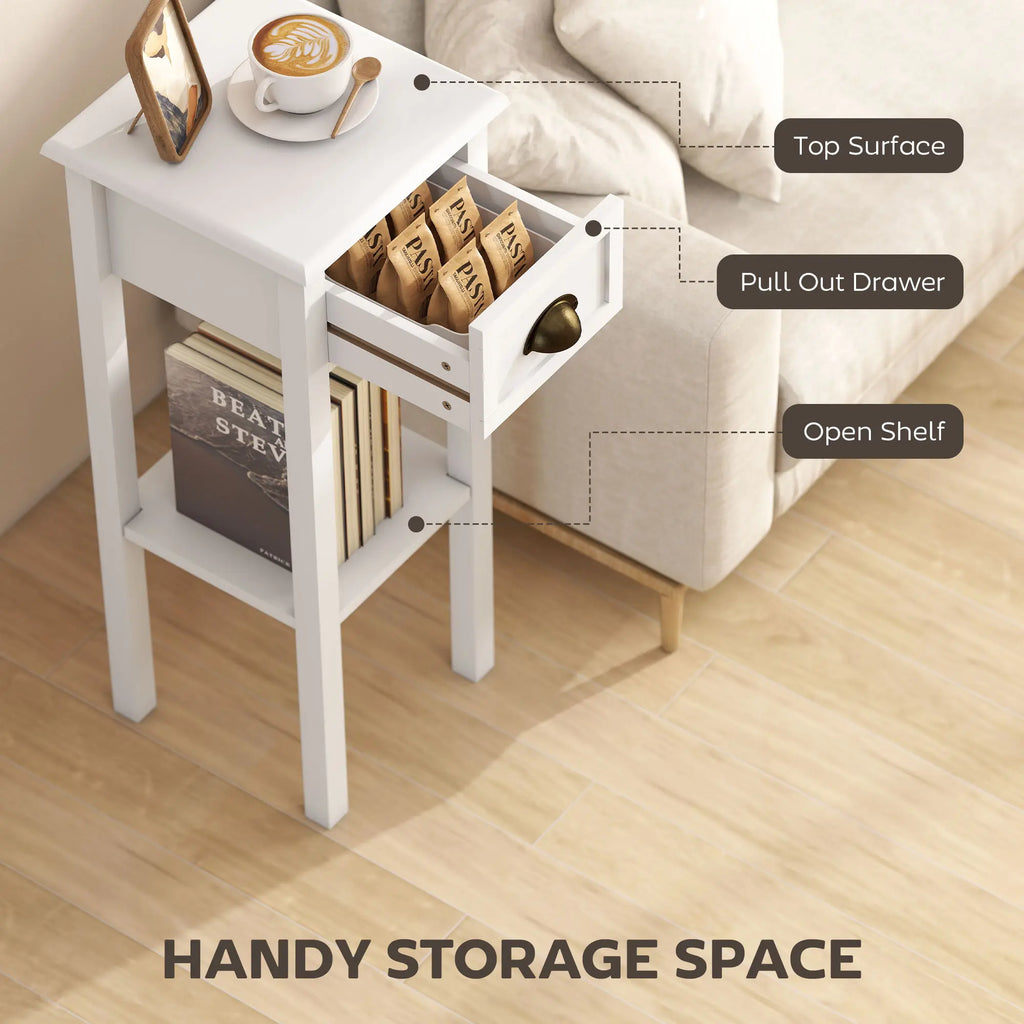 Narrow 2-Tier Side Table with Drawer and Open Storage Shelf