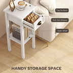 Narrow 2-Tier Side Table with Drawer and Open Storage Shelf