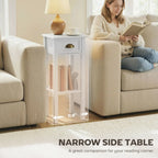 Narrow 2-Tier Side Table with Drawer and Open Storage Shelf