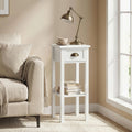 Narrow 2-Tier Side Table with Drawer and Open Storage Shelf