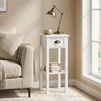 Narrow 2-Tier Side Table with Drawer and Open Storage Shelf