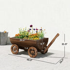 45.3" Wooden Wagon Planter Box with 4 Wheels and Drainage Hole