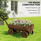 45.3" Wooden Wagon Planter Box with 4 Wheels and Drainage Hole