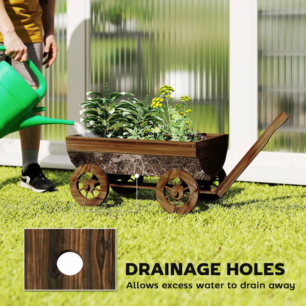 45.3" Wooden Wagon Planter Box with 4 Wheels and Drainage Hole