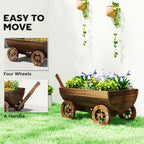 45.3" Wooden Wagon Planter Box with 4 Wheels and Drainage Hole