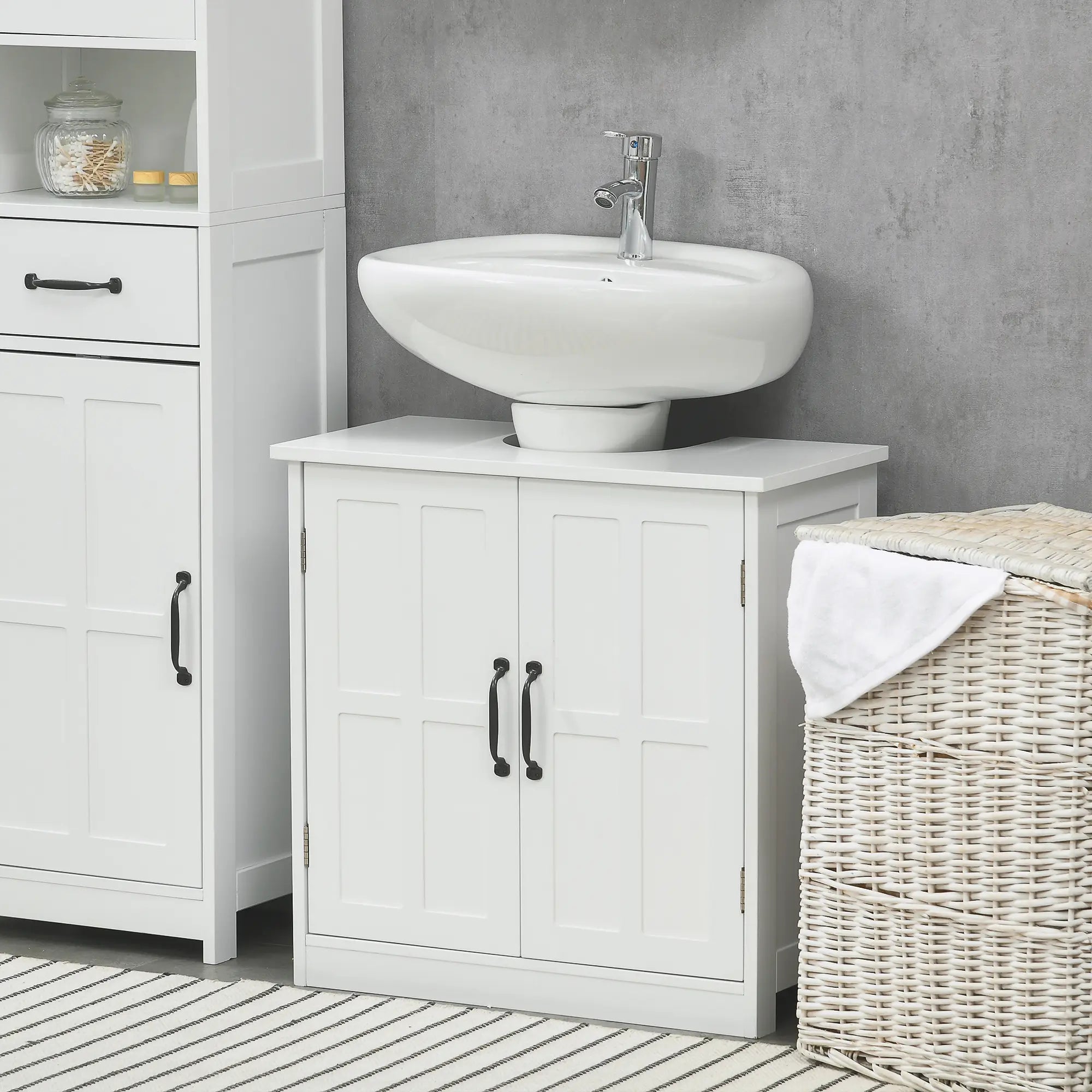 Under-Sink Bathroom Cabinet with Adjustable Shelf and Double Doors