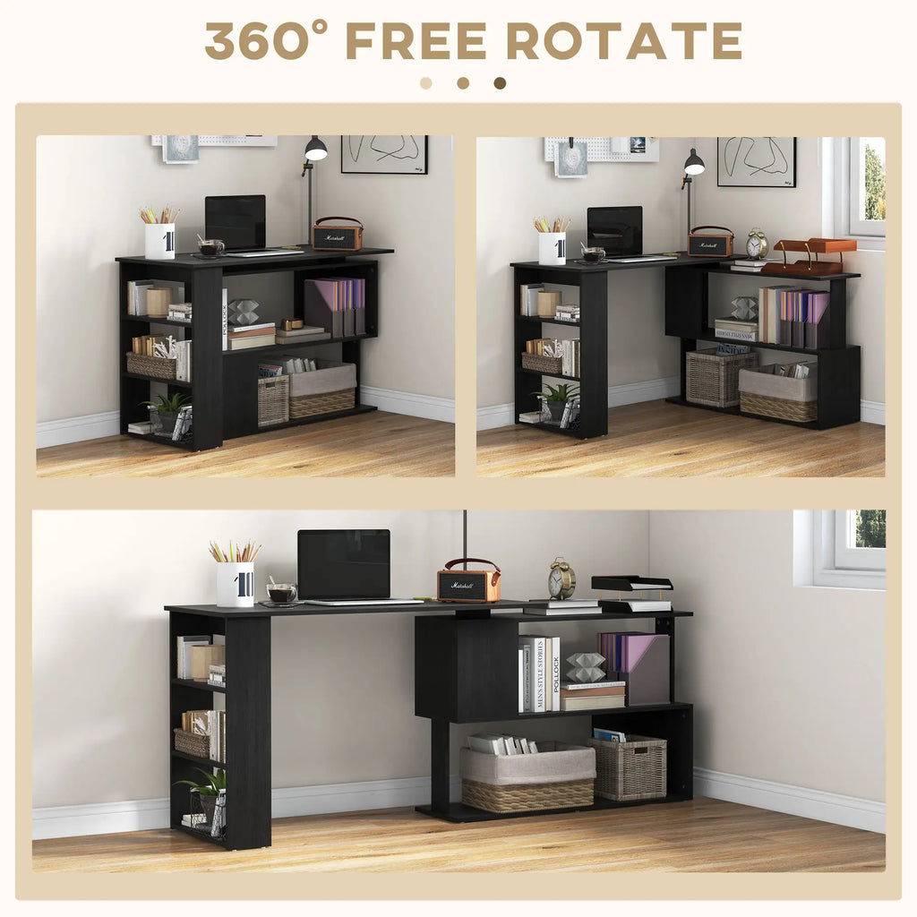 47.25" 360° Rotating L-Shaped Corner Desk with Storage Shelves