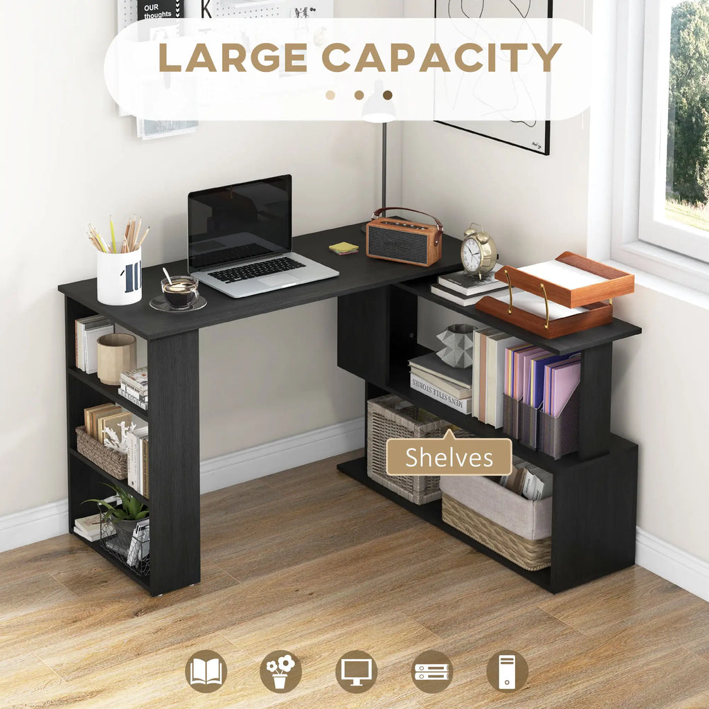 47.25" 360° Rotating L-Shaped Corner Desk with Storage Shelves