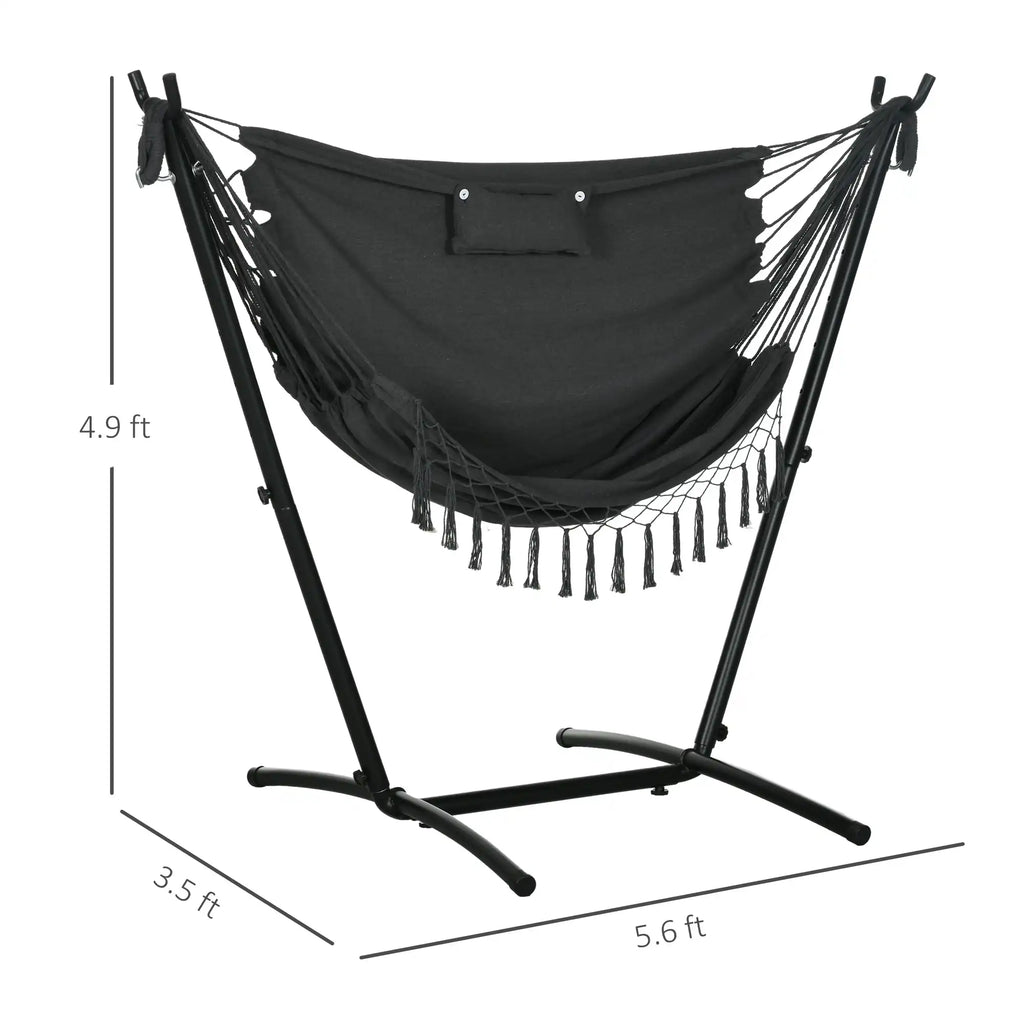 66.9" Freestanding Hammock Chair with U-Shaped Steel Stand, Headrest and Side Pocket
