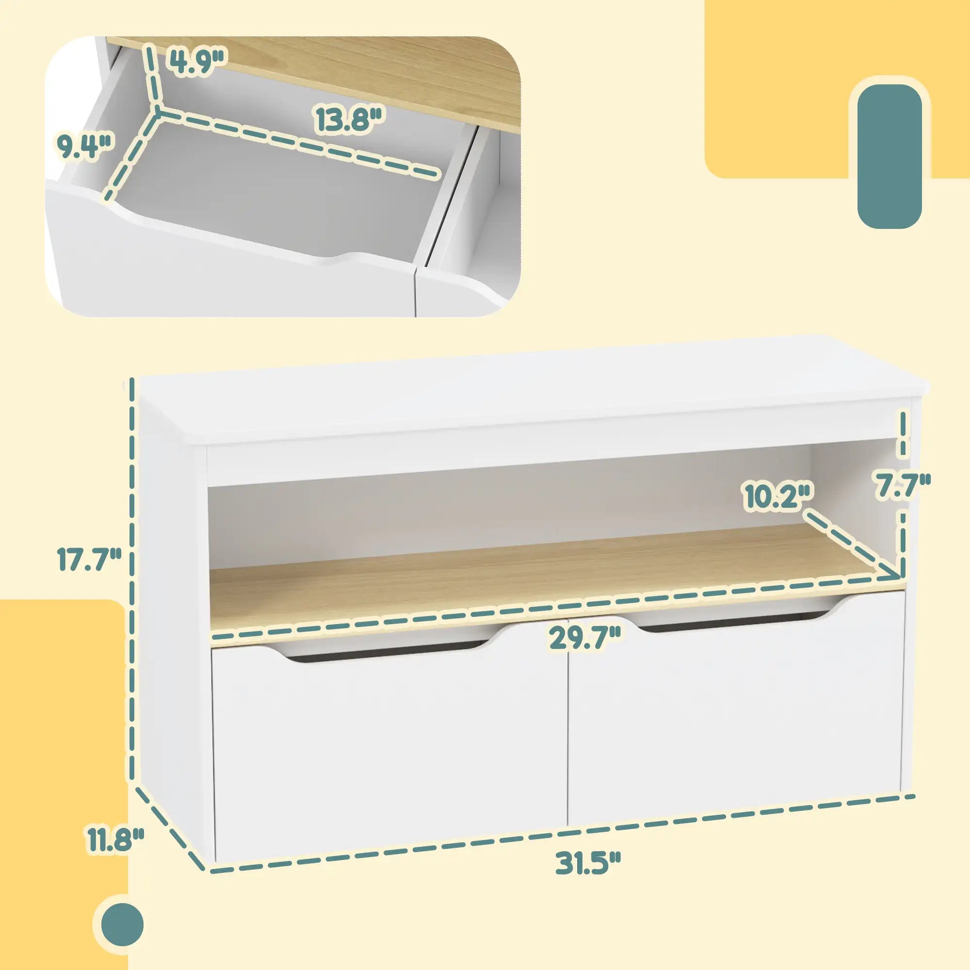 31.5" Kids Toy Storage Organizer with Open Shelf and 2 Drawers
