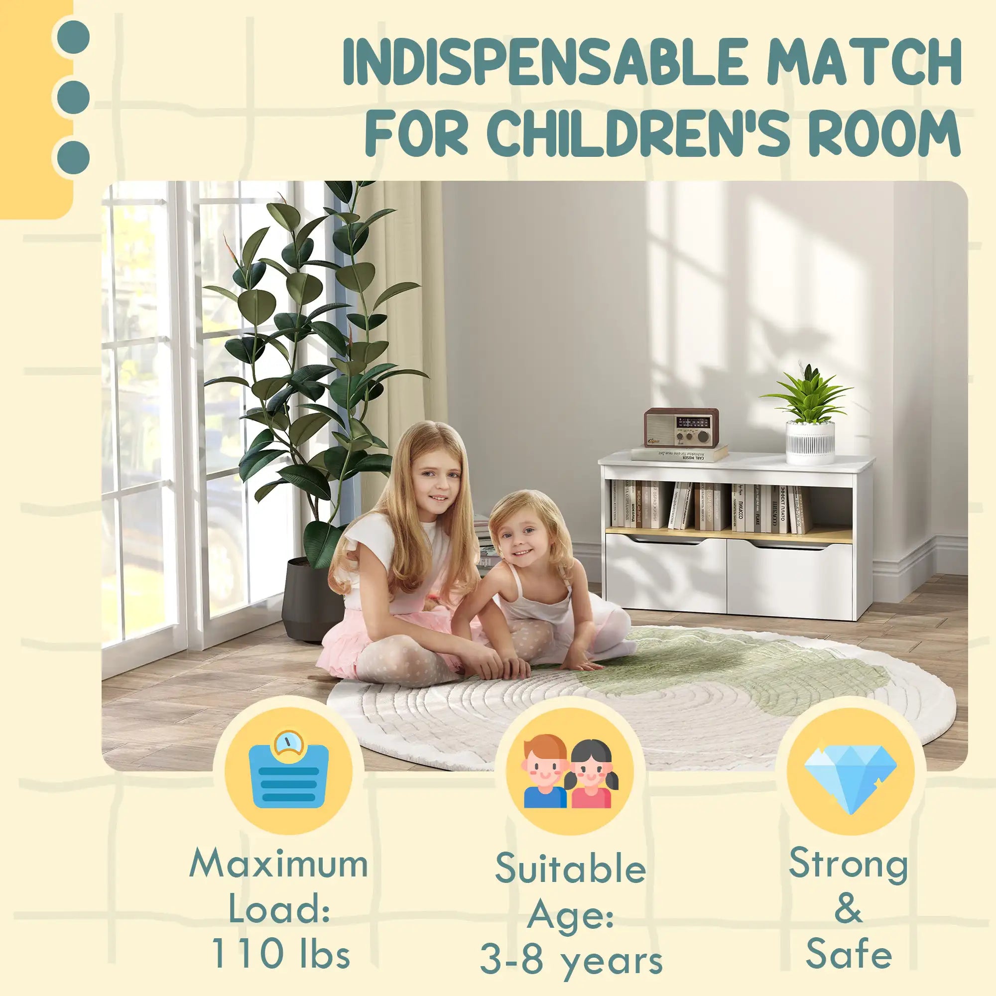31.5" Kids Toy Storage Organizer with Open Shelf and 2 Drawers
