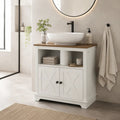 Modern Farmhouse Under-Sink Bathroom Cabinet with Double Doors and Open Shelf