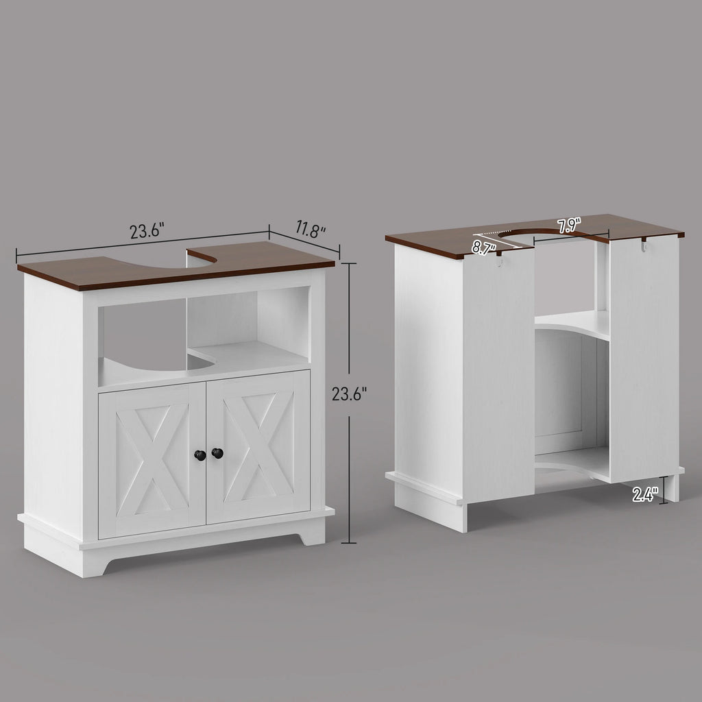 Modern Farmhouse Under-Sink Bathroom Cabinet with Double Doors and Open Shelf