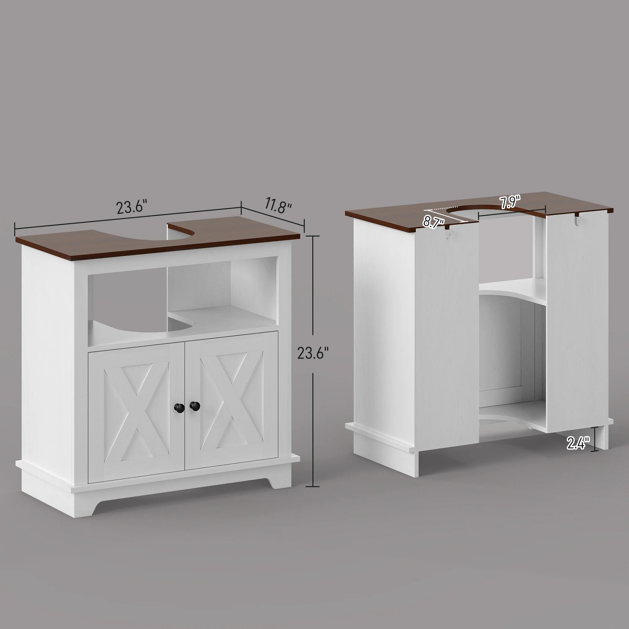 Modern Farmhouse Under-Sink Bathroom Cabinet with Double Doors and Open Shelf