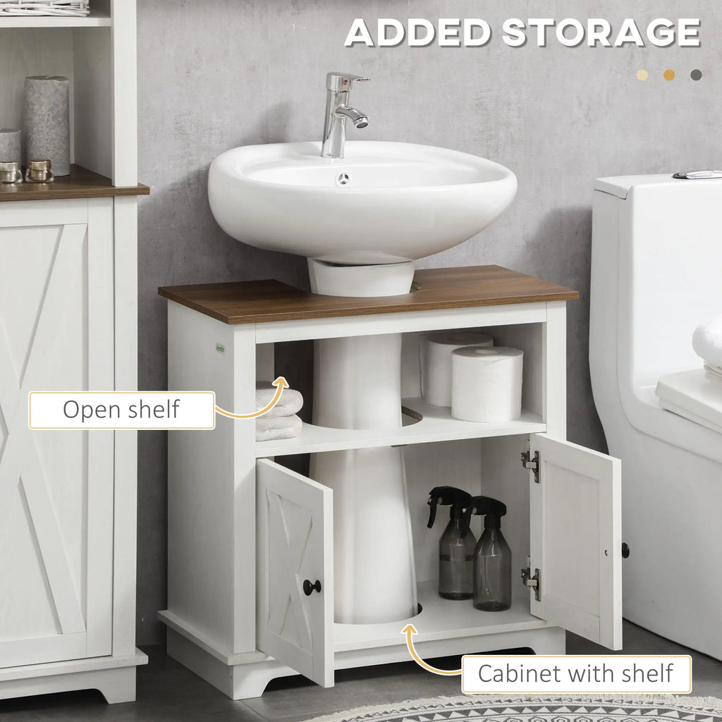 Modern Farmhouse Under-Sink Bathroom Cabinet with Double Doors and Open Shelf