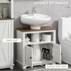 Modern Farmhouse Under-Sink Bathroom Cabinet with Double Doors and Open Shelf