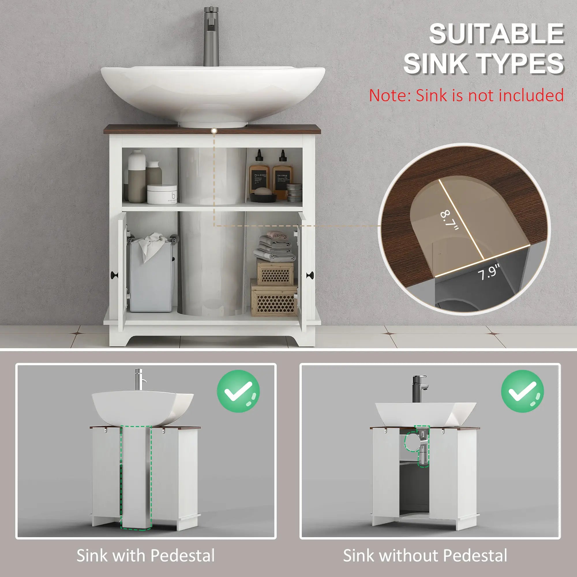Modern Farmhouse Under-Sink Bathroom Cabinet with Double Doors and Open Shelf
