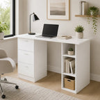 47.25" Reversible Computer Desk with 3 Drawers and Open Storage Shelves