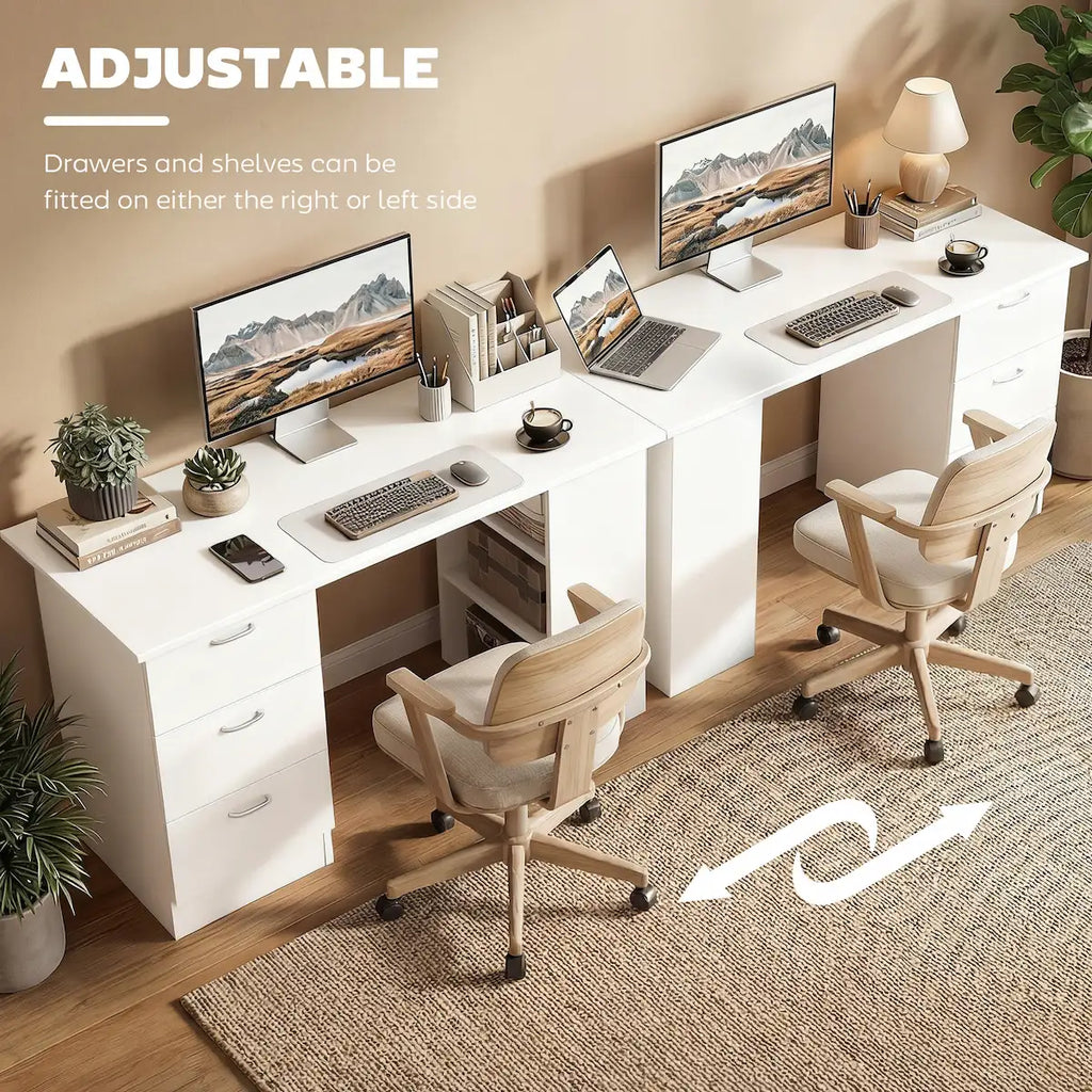 47.25" Reversible Computer Desk with 3 Drawers and Open Storage Shelves
