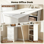 47.25" Reversible Computer Desk with 3 Drawers and Open Storage Shelves
