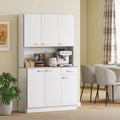 71" Tall Kitchen Pantry Cabinet with Microwave Stand, 6 Doors, Drawer and 3 Adjustable Shelves