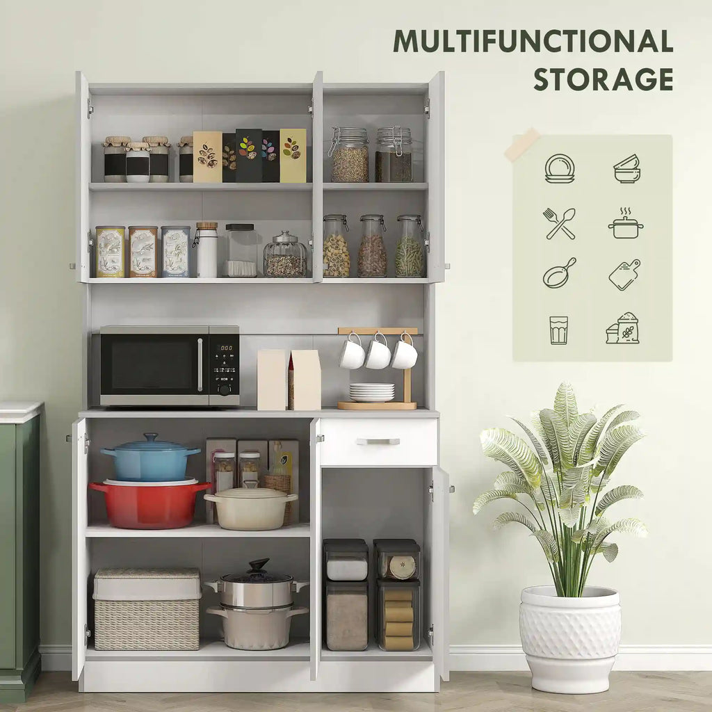 71" Tall Kitchen Pantry Cabinet with Microwave Stand, 6 Doors, Drawer and 3 Adjustable Shelves
