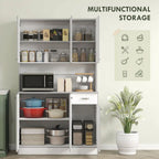71" Tall Kitchen Pantry Cabinet with Microwave Stand, 6 Doors, Drawer and 3 Adjustable Shelves