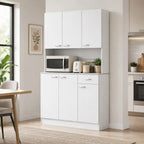 71" Tall Kitchen Pantry Cabinet with Microwave Stand, 6 Doors, Drawer and 3 Adjustable Shelves