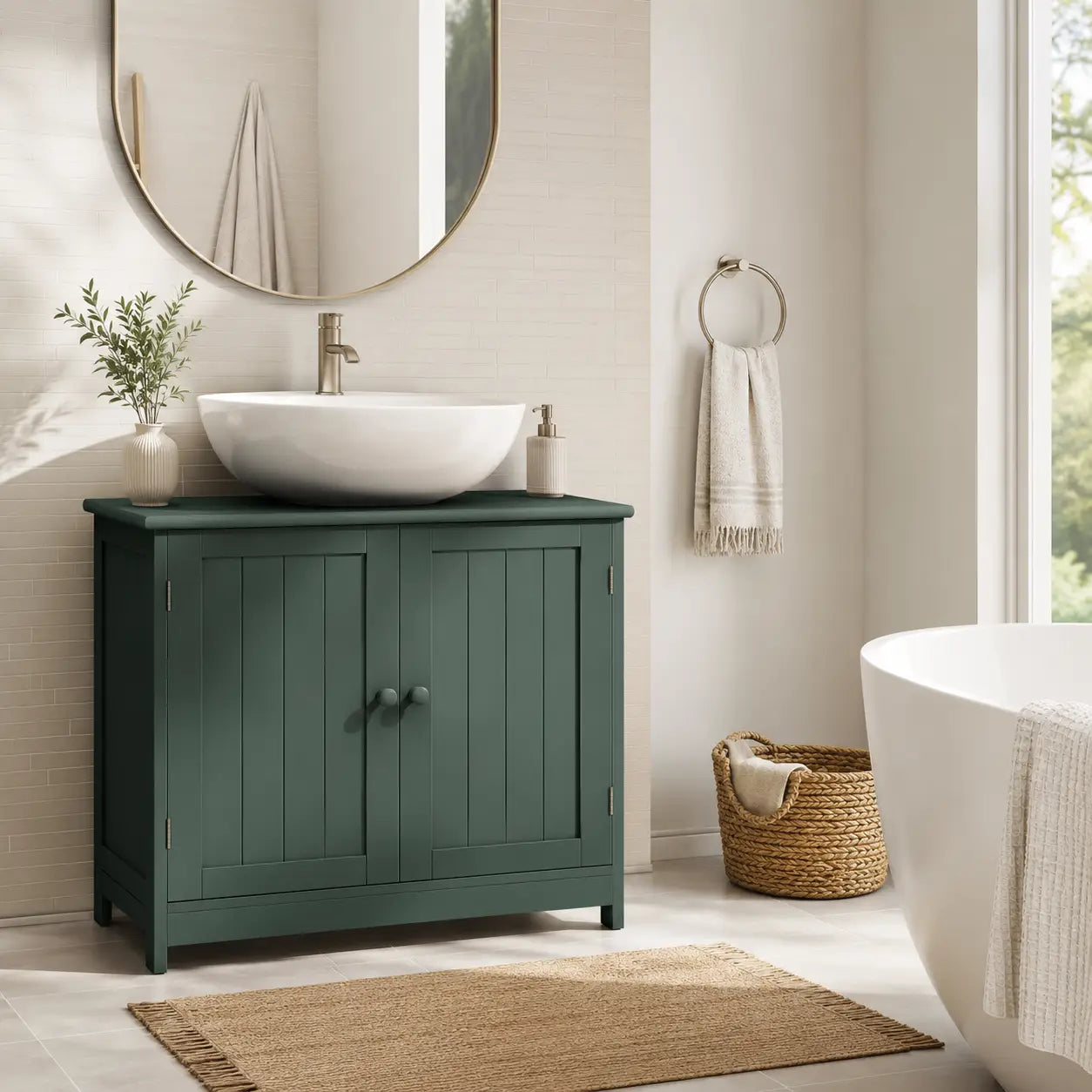 Under-Sink Bathroom Cabinet with Double Doors and Adjustable Shelf