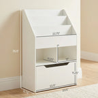 35.5" Kids Bookcase with 3 Display Shelves, 2 Cubby Compartments and Mobile Toy Drawer