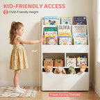35.5" Kids Bookcase with 3 Display Shelves, 2 Cubby Compartments and Mobile Toy Drawer