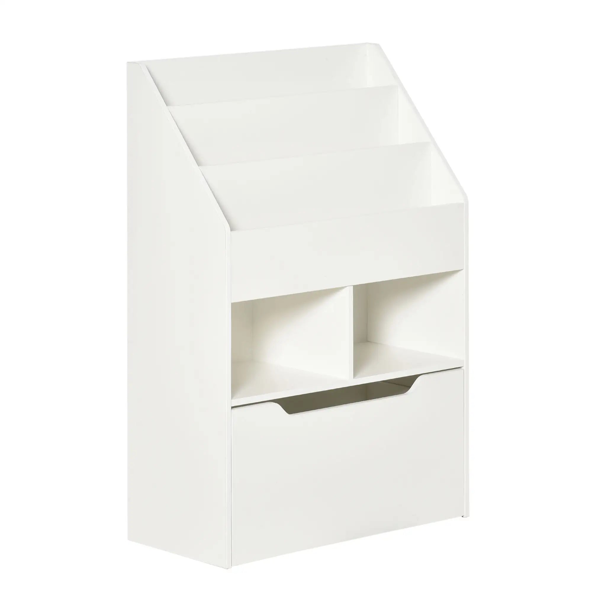 35.5" Kids Bookcase with 3 Display Shelves, 2 Cubby Compartments and Mobile Toy Drawer